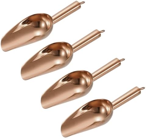 uxcell 4pcs Metal Ice Scoop, 8.3 inch Stainless Steel Ice Scooper for Kitchen Party Bar Wedding Use, Rose Gold