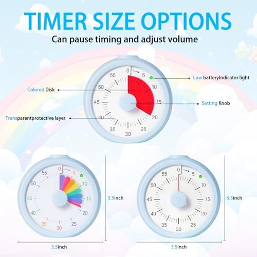 Visual Timer for Kids 60 Minute Countdown Timer for Classroom Study Office Kitchen with Silent Operation RoundTimer (Blue)