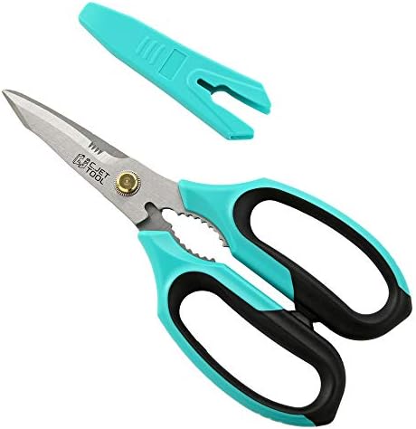 C.JET TOOL 8" Heavy Duty Scissors, Utility Scissors All Purpose for Cardboard, Plastic, Carpet, Rope, Leather. Sharp Stainless Steel Blades, Non‑Slip Handle, Kitchen Shears for Food, Meat & Poultry