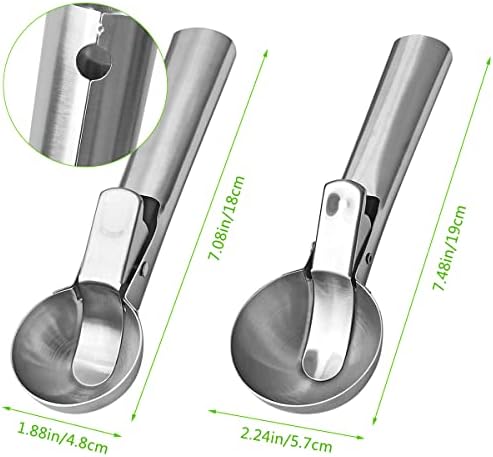 2 Pcs Stainless Steel Ice Cream Scoop, Heavy Duty Ice Cream Scooper with Trigger Metal Icecream Scoop Spoon for Fruit Scoop, Sundaes, Sorbet, Icecream (Silver) (Pack of 2)