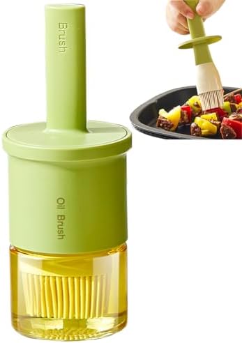 Glass Oil Dispenser with Heat Resistant Brush,Oil Dispenser Bottle with Silicone Pastry Brush for Kitchen,Cooking Vinegar and Sauce BBQ Grill Frying (Oil Dispenser-Green)