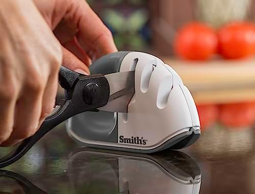Smith's 51003 Diamond Edge Grip™ MAX 2-Stage Sharpener – White - Compact - Non-Slip Base - Patented V Grip – Sharpen Knives & Scissors - Diamond & Ceramic Sharpeners