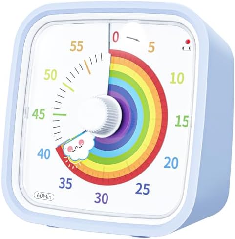 Yunbaoit Rainbow Visual Timer for Kids, 60-min Countdown Timer, Light Blue