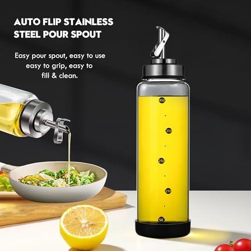 Glass Olive Oil Dispenser Bottle for Kitchen Shatterproof & Leakproof Cooking Oil Dispenser with Stainless Steel Spout & Rubber Bottom 17 oz Heat Resistant Olive Oil Bottle