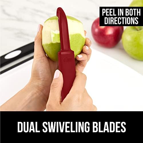 Gorilla Grip Swivel Vegetable Peeler and Pizza Cutter Wheel, Peeler is Dishwasher Safe,Pizza Cutter is Rust Resistant, Both in Red Color, 2 Item Bundle