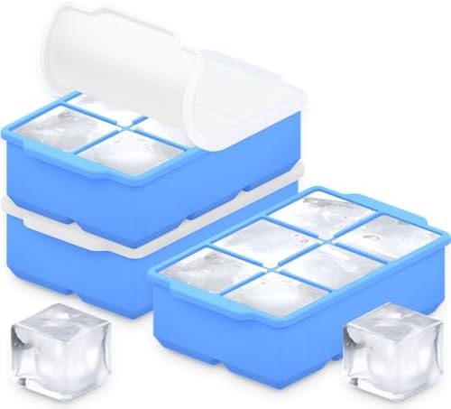 KitchFort® Large Silicone Ice Cube Tray (3-Pack) - 2" Big Ice Mold with Lid