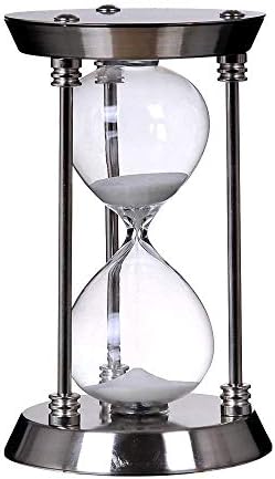 60 Minute Metal Hourglass Decorative White Sand Timer, Silver