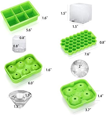 Ice Cube Tray,Silicone Ice Cube Molds for Freezer with Lid (Set of 4) - Sphere Ice Ball, Large Square, Diamond Cut & Hexagonal Shapes Ice Maker for Whiskey,Reusable and BPA Free