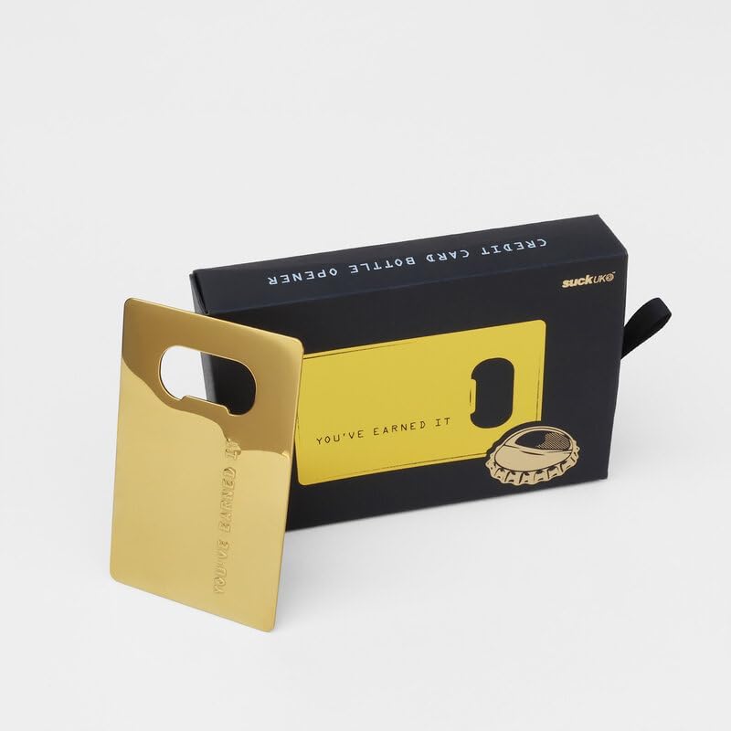 Suck UK Credit Card Bottle Opener - Beer Bottle Opener - Stocking Stuffers - Gag Gifts - Bar Tool - Novelty Gifts for Men - Ultra Thin Metal - Pocket Wallet Size - Travel Accessories - Gold Finish