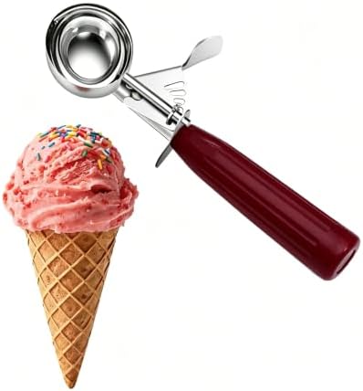 TOPKITCHEN Commercial-Grade Ice Cream Scoop 1.33 oz, 18/8 Stainless Steel Cookie Scoop with Plastic Handle, Portion Control Disher Scoop for Bakeries, Restaurants & Dessert Shops, #24, Red