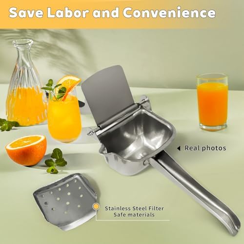 Stainless Steel Manual Juicer, Orange Juice Squeezer, Lemon Squeezer Stainless Steel, Orange Juice Squeezer, Fruit Juicer for Watermelon Lemon Orange Grapes and Other Fruit