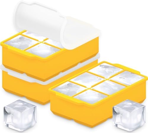 KitchFort® Large Silicone Ice Cube Tray (3-Pack) - 2" Big Ice Mold with Lid