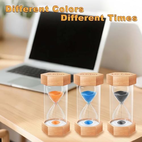 Sand Timer 1 Minute Hourglass, Natural Wood Grain Hexagonal Hour Glass Blaçk Sand Clock 1 Minutes, Reloj De Arena, Wooden Sandglass Sand Watch 1 Min for Rustic Decor, Office, Game, Classroom