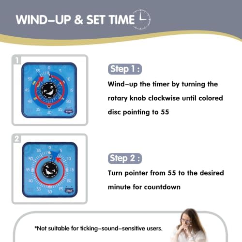 TWENTY5 SEVEN Robot Visual Timer for Kids, 7.5 Inch 60 Minute Countdown Timer, Mechanical Magnetic 1 Hour Clock for Classroom Teaching, Homework, Exam, Office Meeting & Time Management, Blue