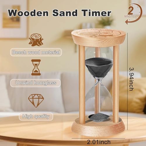SuLiao Wooden Sand Timer 2 Minute Hourglass, Wood Black Sand Clock, Small Watch 2 Min Timer, Hour Glass Sandglass for Home, Reloj De Arena, Office, Decorative, Game, Classroom