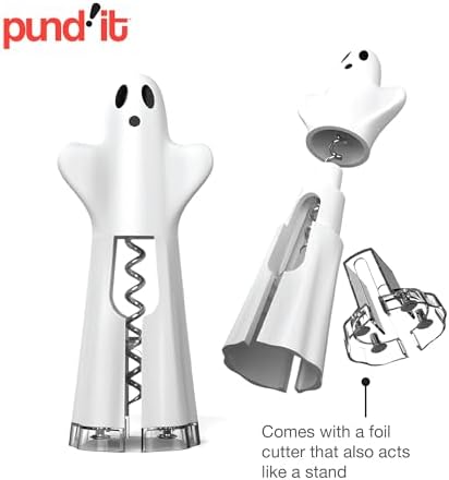 Pund'it Spirit Lifter, Ghost Themed Corkscrew Wine Bottle Opener with Stainless Steel Foil Cutter
