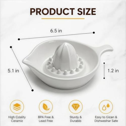 Ceramic Manual Citrus Juicer with Handle, Handheld Lemon Squeezer for Lime, Orange, Fruit Juice