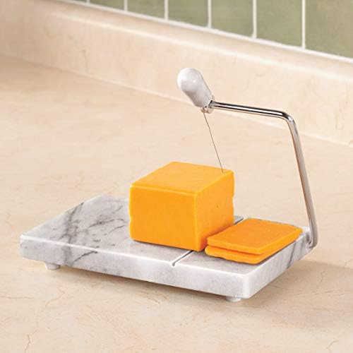 Marble Cheese Slicer & Serving Tray, 8 -x 5, Gray Marble with Steel Arm