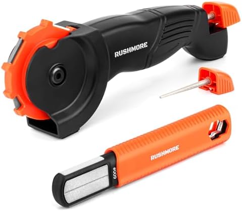 Rushmore Garden Tool Blade Sharpener – Carbide & Ceramic Sharpener for Pruners, Scissors, Axes, Hedge Shears & Lawn Mower Blades – Repairs, Hones & Maintains Sharp Edges