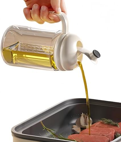 Glass Oil Dispenser with Measurement Markings, 500ml/16.9oz, Heat-Resistant, White Lid