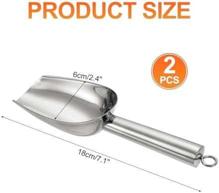 uxcell 2pcs Metal Ice Scoop, 7.1" x 2.4"Stainless Steel Ice Scooper for Kitchen Party Bar Wedding Use, Silver