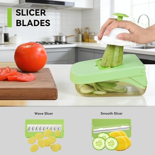 Vegetable Slicer, 14 in 1 Multifunctional Vegetable Slicer & Slicer, Manual Vegetable Cutter for Cubes, Sticks, Slices, Strips & Quarters