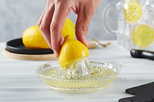 DESTALYA Glass Lemon Squeezer | Manual Citrus Juicer with Pour Spout & Handle | Heavy Duty Glass Lemon Juicer for Lemons, Limes & Small Oranges | Hand Juicer, Dishwasher Safe