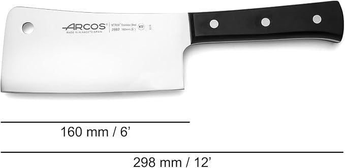 Arcos Cleaver Knife 6 Inch Nitrum Stainless Steel and 160 mm blade. 477 gr. Professional Knife for Boning. Ergonomic Polyoxymethylene POM Handle. Series Universal. Color Black