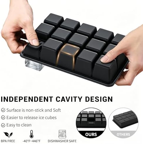 Silicone Ice Cube Tray 3 Pack - EASY RELEASE ice cube tray with lid, BPA Free Ice Cubes Trays for Freezer,ice cube mold for Cocktail,Whiskey (Black)