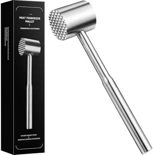 Stainless-Steel Meat Tenderizer Mallet - Meat Tenderizer Tool for Pounder Chicken, Beef, Steak, Pork, Dual-Sided with Ergonomic Handle, Dishwasher Safe