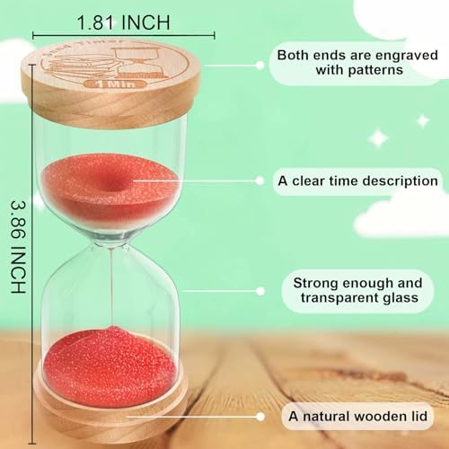 5 Minute Sand Timer, Wooden Hourglass Sand Clock, Small Wood Red 5 Min Hour Glass, 5 Minutes Sandglass for Brushing Teeth, Reloj De Arena Classroom, Game, Kitchen, Home, Office