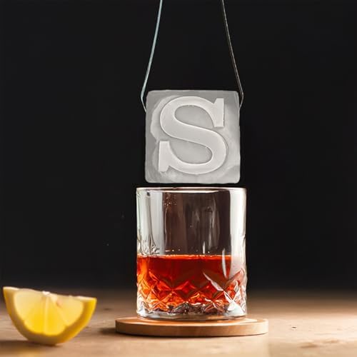 Monogrammed Ice Cubes Mold with Lid, 2 inch Whiskey Ice Cube Tray, Personalized Initials Silicone Cocktail Ice Cube Mold, Wedding Monogram, Thank You Gift, Gifts for Dad (Letter S)