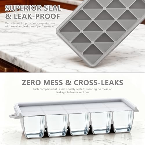 Silicone Ice Cube Trays, Easy Release Ice Cube Molds with Removable Lid, Freezer Stackable Ice Trays for Whiskey, Cocktail, Drinks and Food, Freezer, BPA Free