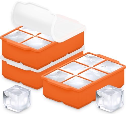 KitchFort® Large Silicone Ice Cube Tray (3-Pack) - 2" Big Ice Mold with Lid