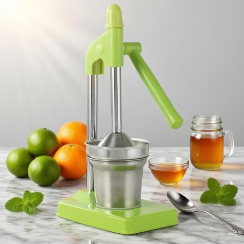 Cast Iron Juicer Hand Press,Effective Stainless Steel Manual Juicer Fruit Squeezer, Heavy Duty Hand Press Juice Extractor for Fresh Lemonade Orange Juice,Home and Kitchen (Green)