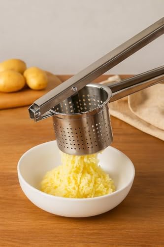 Stainless Steel Potato Ricer & Masher | Heavy-Duty Hand Press for Mashed Potatoes, Sweet Potatoes, Pumpkin & Baby Food | Ergonomic Kitchen Tool