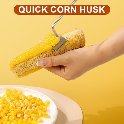 Easy Clean Corn Cob Peeler, 2025 New Corn Peeler for Corn on the Cob, Long Handle Stainless Steel Corn Stripping Tool for Home Kitchen (2 PCS)
