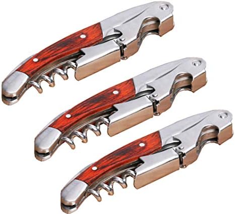 Professional Waiter Corkscrew Wine Key for Bartenders Set of 3,With Long Rosewood Handle Stainless Steel Handle Wine Opener for Bar Restaurant Waiters, Sommelier, Bartend (Long Wood 3 Packs)