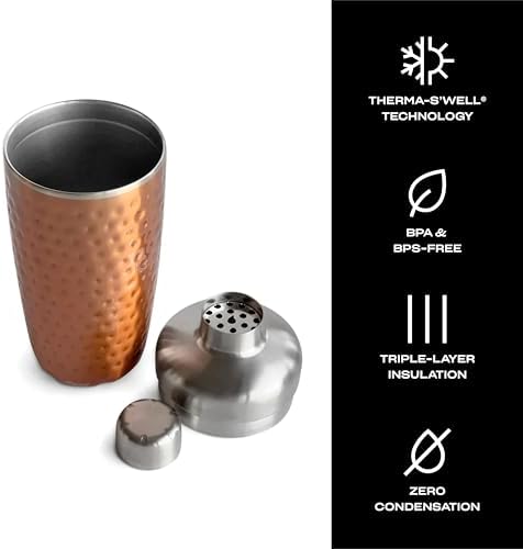 S'well Stainless Steel Shaker Set with Jigger, 18oz, Dipped Metallic, Triple Layered Vacuum Insulated Container Keeps Cocktails Colder for Longer, BPA Free Barware