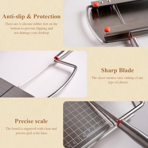 Cheese Slicer, Multipurpose Stainless Steel Cheese Slicers for Block Cheese with Sharp Blade and Scale, Cheese Cutter for Cheese, Butter, Sausage Ham, Cucumber and More