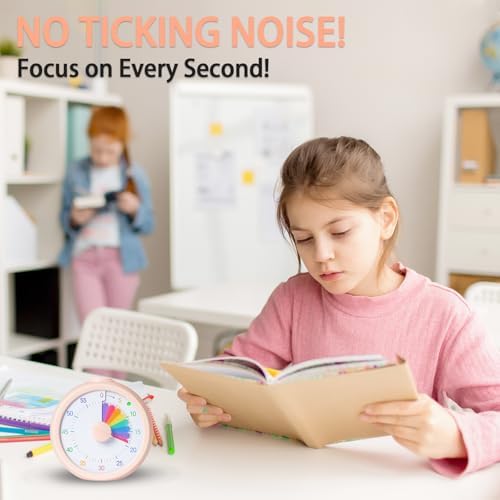 Visual Timer for Kids 60 Minute Countdown Timer Rainbow Disk Desk Timer Clock for Classroom Study Office Kitchen with Silent Operation (Pink)