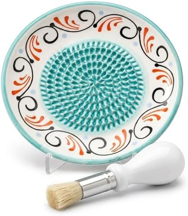 Ceramic Garlic Grater Plate Bowl Dish Spanish Tomato Grater Plate Cheese Crusher Grinder Ginger Grating Plates Tool Herb Stripper Handmade Pottery Grader Peeler Brush Stand Kitchen Gadget