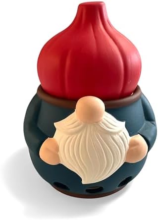 Fox Run Gnome Garlic Keeper, Ceramic Garlic Holder and Lid, 5" x 6.25"