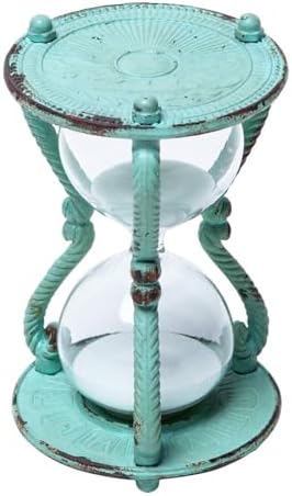 SOFFEE DESIGN Rustic 6-Minute Hourglass Sand Timer, Vintage Distressed Sand Clock, Rustic Sand Watch with White Sand, Antique Sandglass for Home, Kitchen, Office Decor, Turquoise
