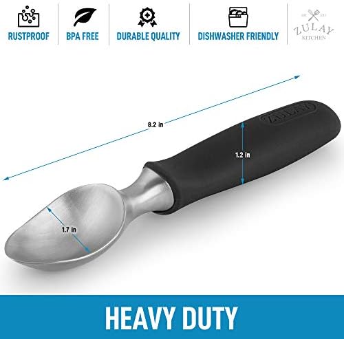 Zulay Heavy Duty Ice Cream Scoop - Stainless Steel Ice Cream Scooper With Non-Slip Rubber Grip - Durable Ice Cream Spade - Anti-Thaw Icecream Scoup For Frozen Ice Cream & Gelato (Black)