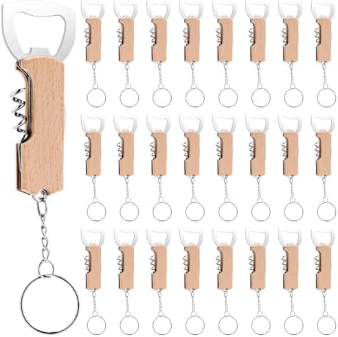 Ziliny 24 Pcs Wine Bottle Opener Keychains Bulk Corkscrew, Brown