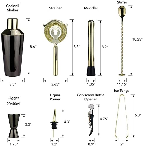 Arora 10Pcs Bartender Kit Bar Set, 24OZ Black & Gold Cocktail Shaker Set with Stainless Steel Bartending Accessories for Home & Bamboo Stand, Ideal Drinking Mixers Gift Set for Martini Margarita