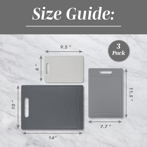 COOK WITH COLOR Non-Slip Cutting Board Set – Kitchen Essentials with Easy Grip Handle for Meat, Veggies, and Fruits, 3 Cutting Boards, Gray