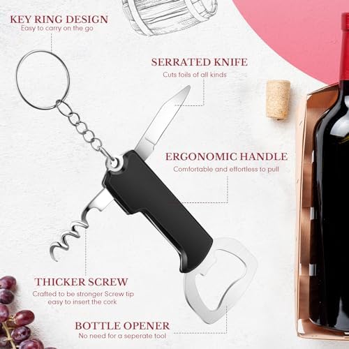 Ziliny 24 Pcs Wine Bottle Opener Keychains Bulk Corkscrew, Black