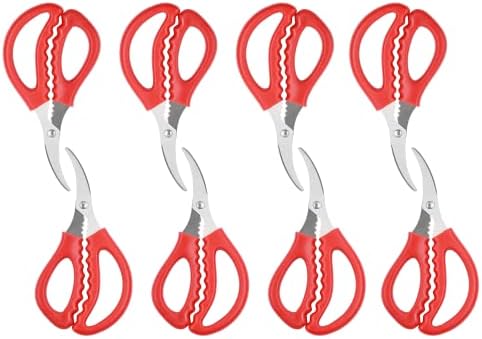 8PCS Red Seafood Scissors - Multifunctional Stainless Steel Crab Leg Crackers for Fish Lobster Shrimp